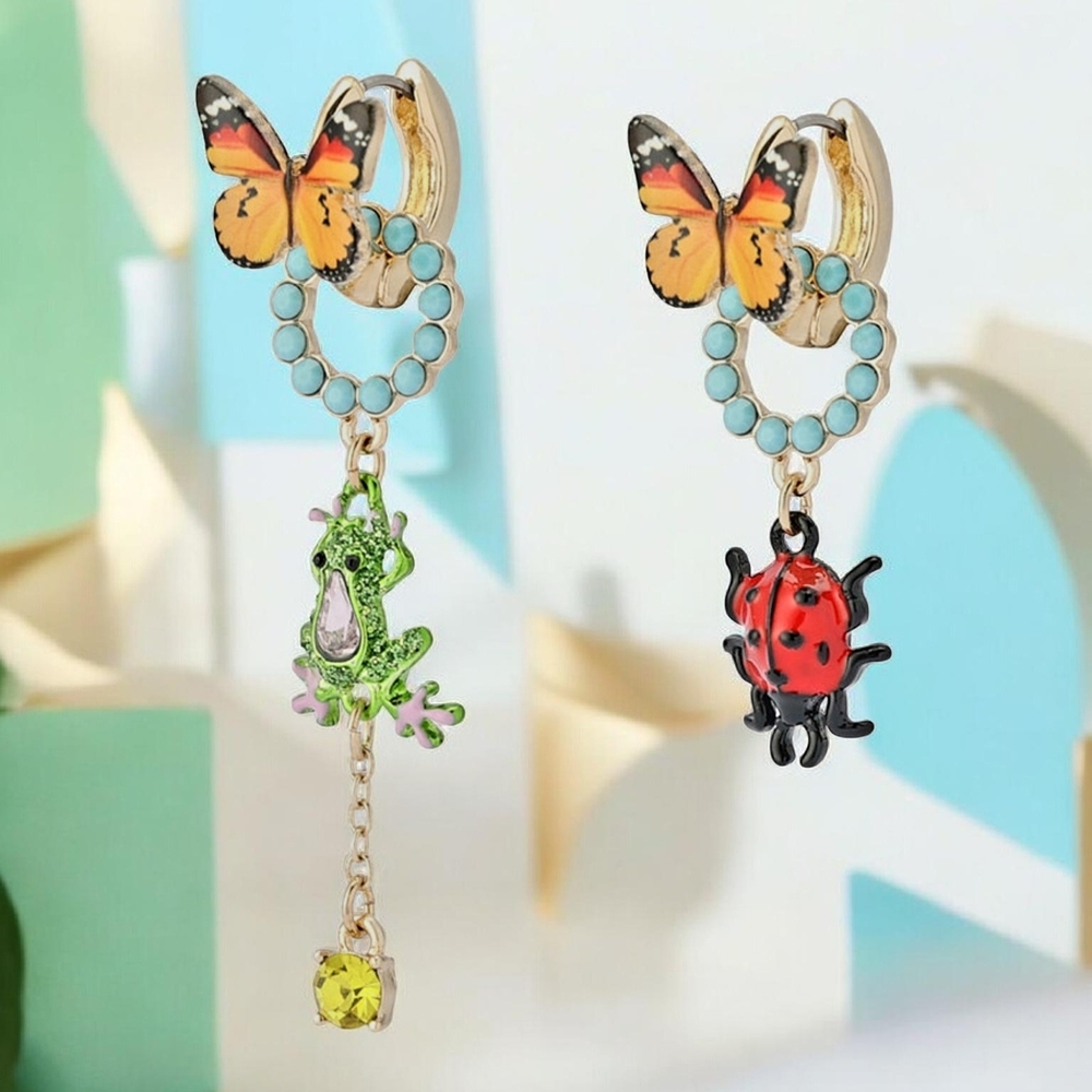 NEW Betsey Johnson Women's Faux Stone Backyard Butterfly Frog  Earrings NWT